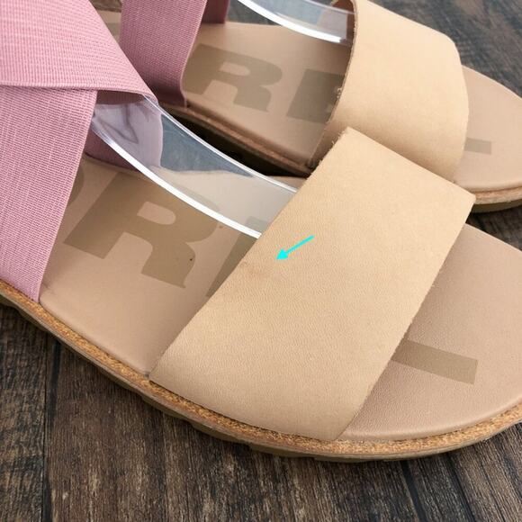 Sorel Ella II Strappy Leather Flat Sandal Vacation Cruise Size 8.5 Tan Pink - Picture 5 of 16